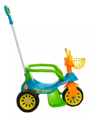 Triciclo Infantil Com Empurrador Motoca Passeio Bebê Azul