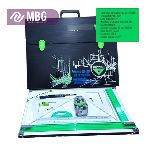 Imagen 2 de 7 de Kit Tablero Tecnico Pizzini 50x60 S/atril