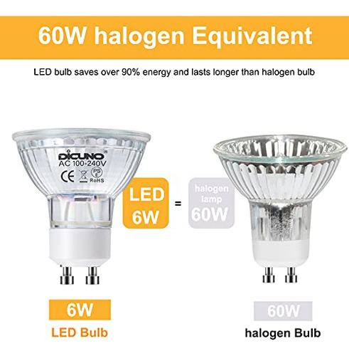 Bombillas Led Gu10 Dicuno, 6w Reemplazo Halógeno 60w, Luz