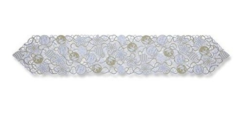 Pillow Perfect Ornaments Table Runner, 68 , White-silver