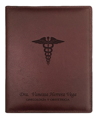 Porta Recetario Médico Piel Genuina Grabado De Nombre Y Logo