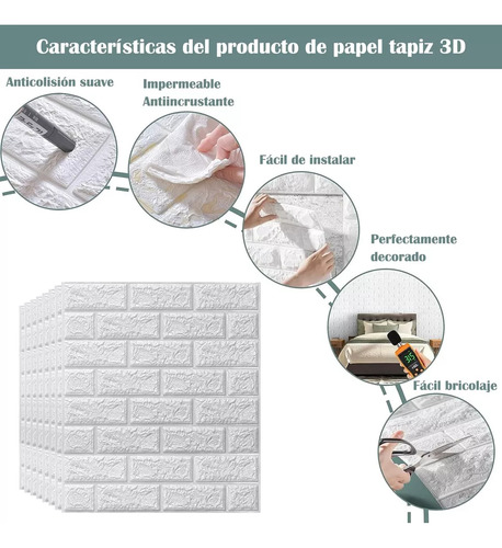 Paneles Decorativo Para Pared JUTANG 3d Espuma Impermeable Ladrillo Blanco 30pz