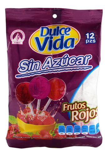 Paletas Frutos Rojos Dulce Vida Sin Azúcar Stevia 90g 12pzs