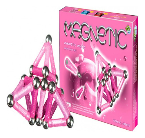 Bloques Para Armar Magnéticos Mg04 84 Piezas Rosa En Caja