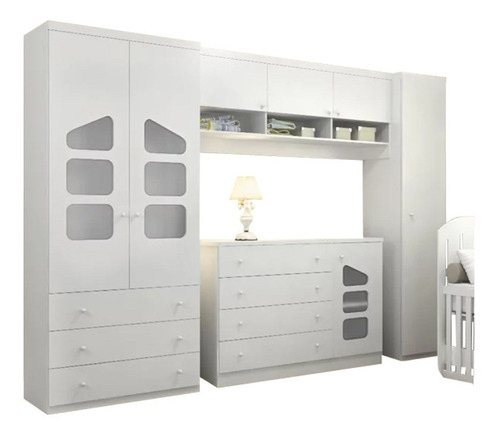 Quarto Infantil C/ Guarda Roupa E Cômoda Eloísa Branca Cor Branco