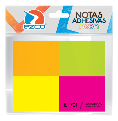 Notas Auto Adhesivas 38x50 Mm 4 Colores Fluo Neon 200hjs 