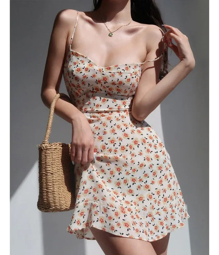 Minivestido Sin Mangas Con Cuello En V Y Estampado Floral