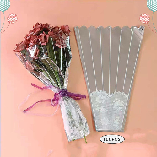 100 Fundas De Celofán Para Ramo De Flores, 8cmx28cmx40cm