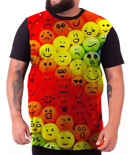 Camiseta Plus Size Emojis Sortidos Raiva Feliz Triste 1056