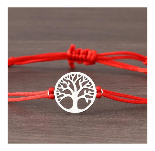 Imagen 5 de 6 de Pulsera Roja Unisex Árbol De La Vida Acero Listón Protección