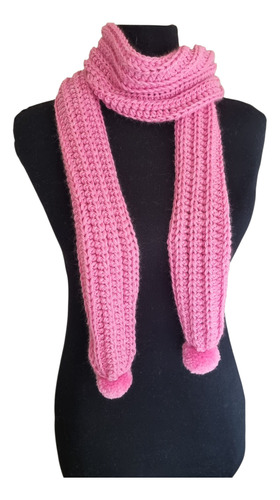 Bufanda Niña Tejida Crochet Pompones Rosa Chicle Crochet Niña