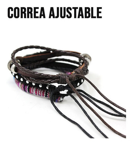 Imagen 5 de 5 de Set De 3 Pulseras De Cuero Y Textil