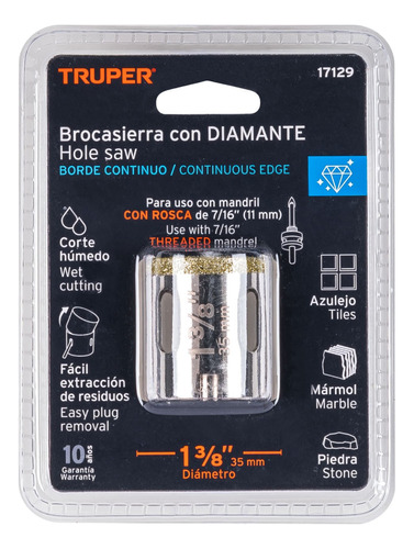 Sierra Copa Diamantada Cerámica Vidrio Azulejo 1 3/8' Truper