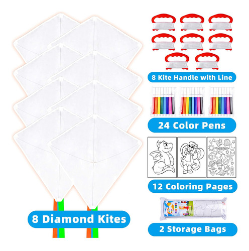 Joyin 8 Paquetes Kite En Blanco De Bricolaje Con Bolígrafos