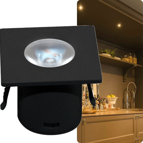 Mini Spot Led Quadrada 1w 3000k Preto Moveis 127/220V Kian