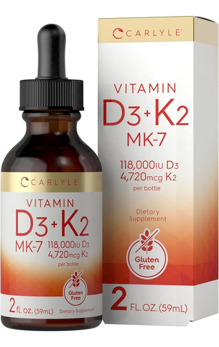 Gotas De Vitamina D3 2,000iu + K2 (mk7) Carlyle Hecho En Usa Sabor N/a
