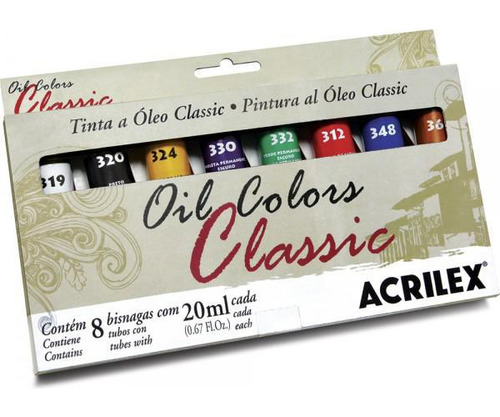 Estojo Tinta Óleo Acrilex 8 Bisnagas 20ml - Cores Variadas