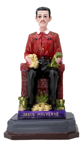 Jesús Malverde Santo Patrono Figura Trono Oro 30 Cm Rojo 