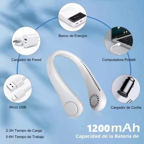 20 Pzs Ventilador De Cuello Recargable Para Hogar Oficina Blanco