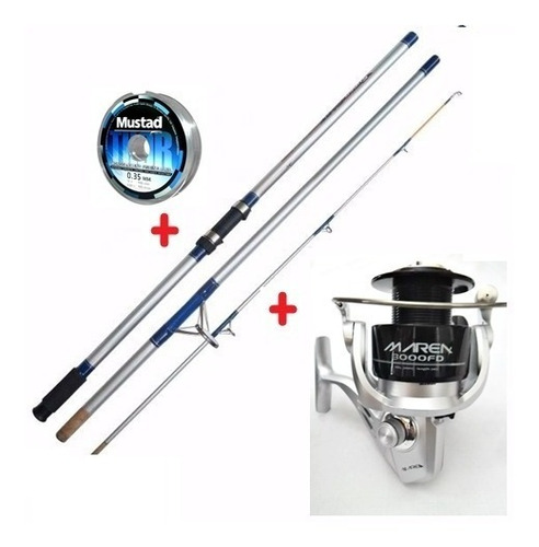 Combo Caña Super Cast 4 Mts + Reel  + Tanza Ideal Pesca Mar