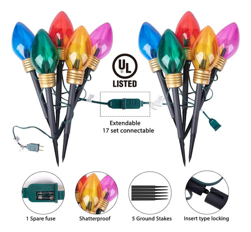 Set De 5 Luces Jumbo C9 De Piso Navidad P/ Exteriores