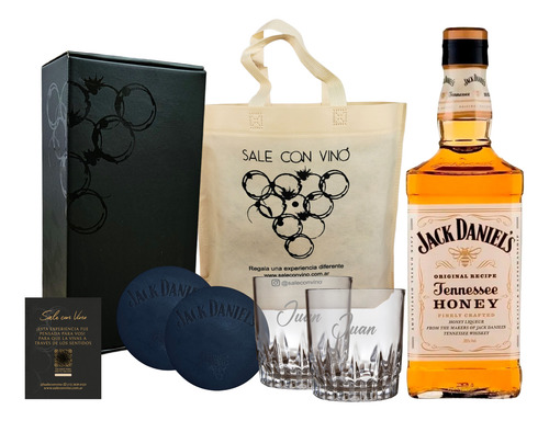 Regalo Box Wisky Jack Daniels Honney + 2 Vasos Wisky