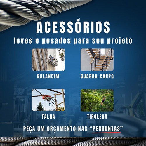 100m Cabo Aço Galvanizado 5/16 (8mm) 6x19 Flexível Alma Aço Linha de Vida