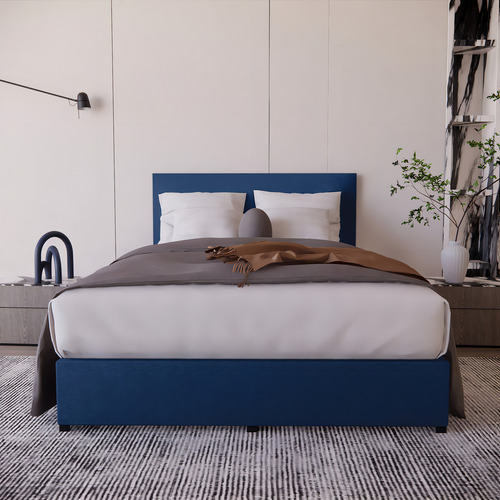 Cama Recamara - Base Box Cabecera Urban Azul King Size