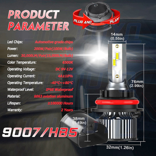 9007 Faro Led Para Camión Internacional 03-12 4300 4400