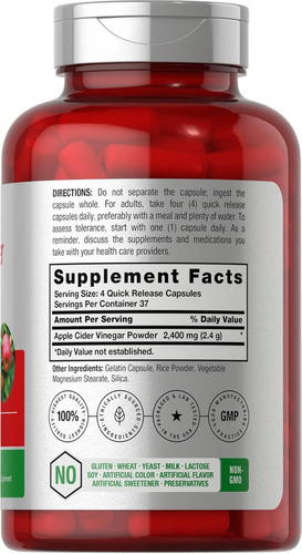 Horbaach Apple Cider Vinegar Para Eliminar Toxinas 150 Cap Sabor Sin Sabor Sin Sabor
