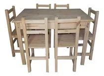 Comprar Mesa De Pino 140 X 80 + 6 Sillas Reforzadas - Pinoshow Color Sin pintar Diseño de la tela de las sillas SIN TAPIZAR
