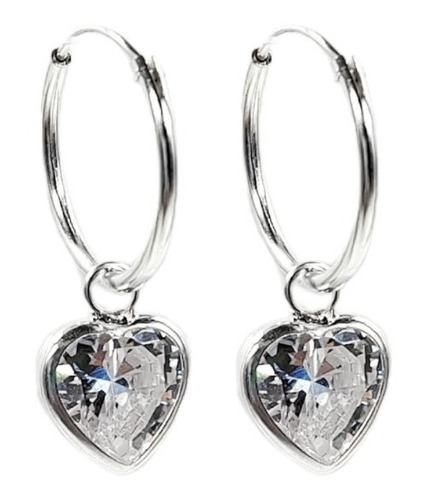 Aros Argolla Corazón Cristal Grande Plata 925