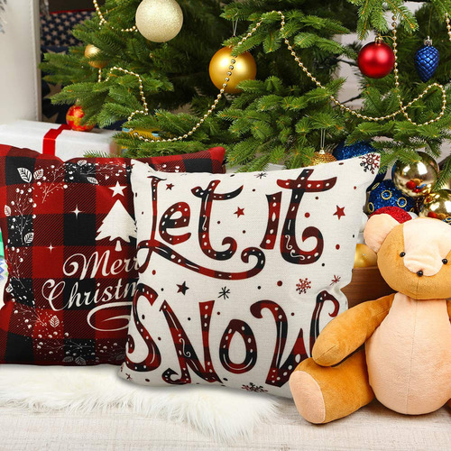 4 Fundas De Almohada De Navidad De 46 X 46 Cm, Funda De