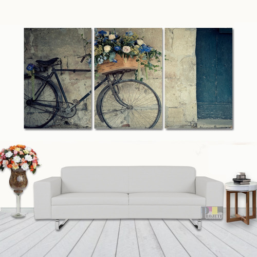 Quadros Decorativo Bicicleta Com Flores 128x60 Lindo N03