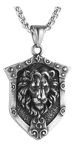 Hzman Collar Con Cabeza De León Para Hombre, Acero Inoxidabl