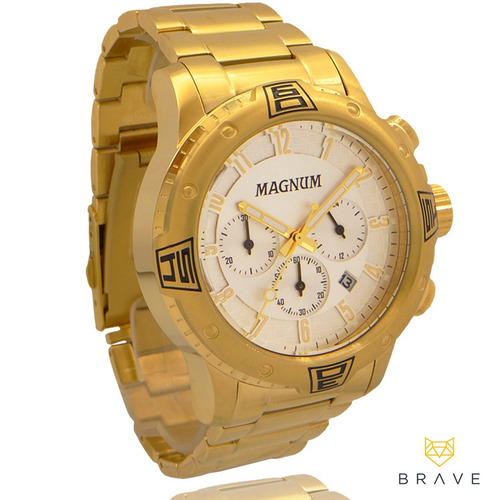 Relógio Masculino Dourado Magnum Ouro 18k 2 Anos De Garantia