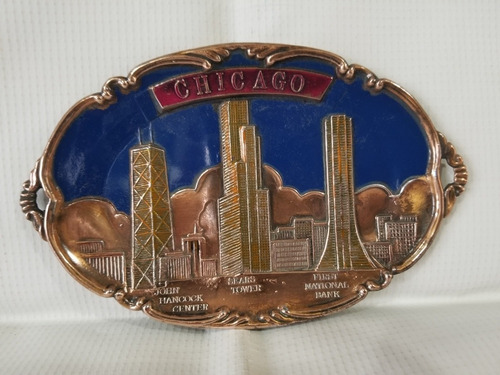 Cenicero Souvenir De  Chicago Grabado En Cobre Coleccionismo