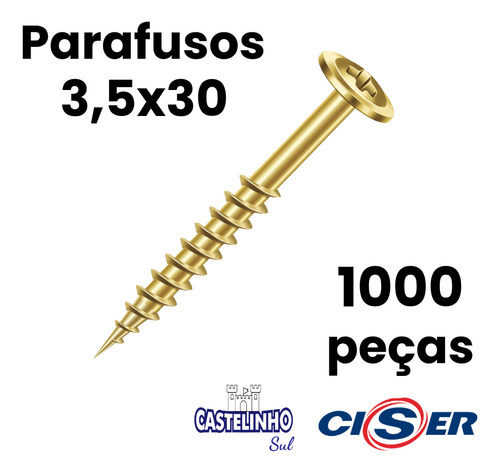 Parafuso Flangeado 3,5x30 35x30 Ciser Philips 1000u Madeira