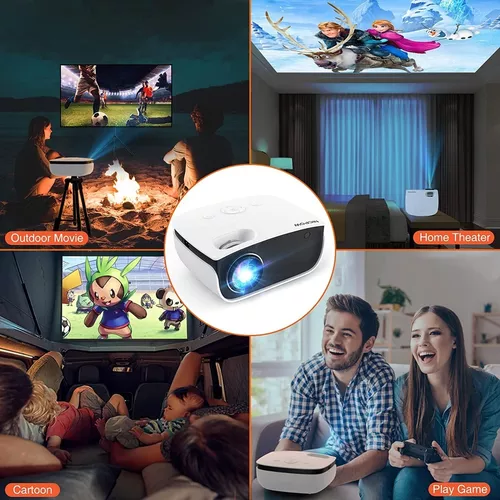 Proyector portátil con WiFi para laptop, computadora, HDMI, resolución  1080P, 120 pulgadas, brillo de 7500 lm, corrección trapezoidal,  iOS/Android, para películas en exteriores y cine en casa (blanco) :  : Electrónicos