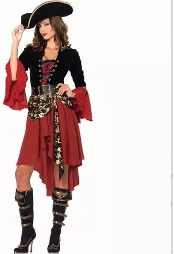 Fantasia de pirata feminina, conjunto de jogo de fantasia de pirata  medieval ocidental feminina, fantasia de Halloween feminina (Color : Red,  Size : M)