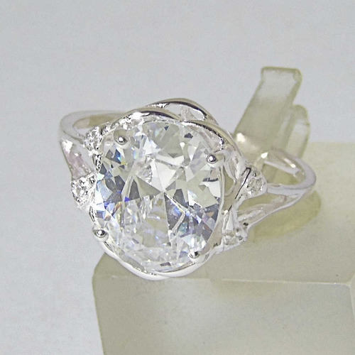 Imagen 2 de 9 de Anillo Plata 925 Cubic Oval Garantía Escrita 9x11mm