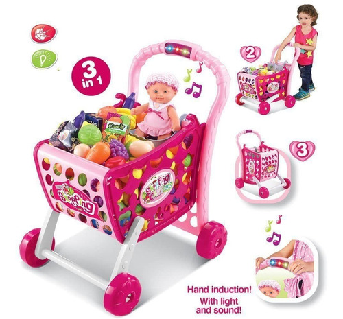 Juguete Shopping Cart 3 En 1 Carrito Compras Luces Sonido