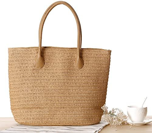 Teeya, Bolso De Mano Clásico De Paja Para Verano Y Playa Par