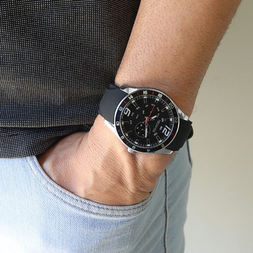 Relógio Technos Masculino Prata Vermelho Pulseira Silicone