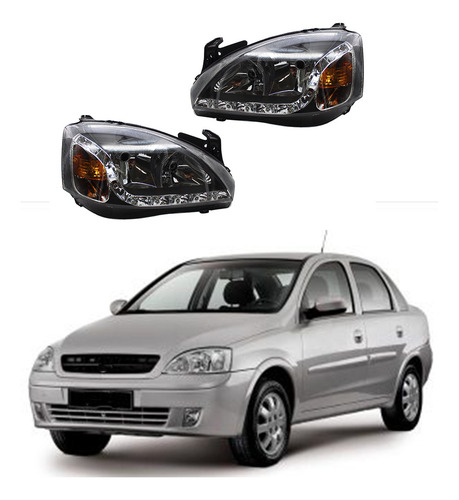 Kit Faros Deportivos Corsa 2003 A 2008 C/tira Led Tipo Audi