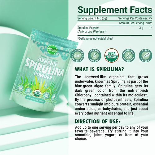 Spirulina Em Pó Maju Superfoods, Sem Microcistina, 100% Vega