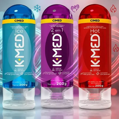 Kit Gel Lubrificante ÍNtimo K-Med com 3 Unidades: Neutro, Ice E - foto 1