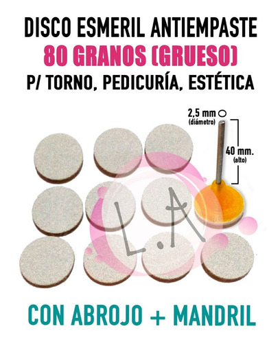 Disco Esmerilado Podología C/abrojo 80 Gr X 10un. + Mandril