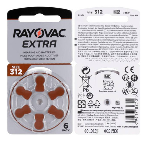 Pilas Para Audifonos Medicados Rayovac 312 X 6