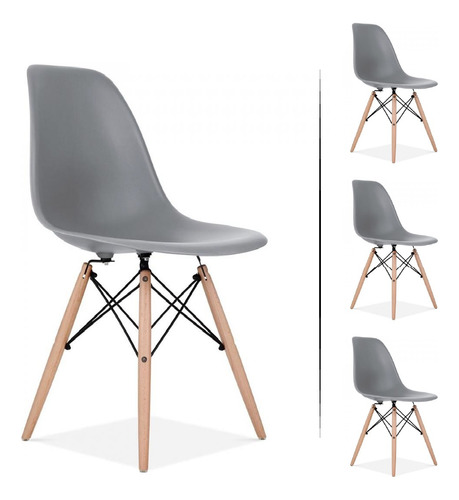 Set De 4 Sillas Eames Modernas Minimalistas Estructura De La Silla Café Asiento Gris